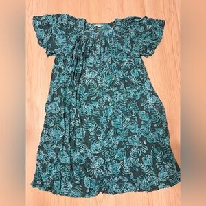 Go Softly Patio Gauze Midi Dress leaf Floral flutter Sleeve pocket pleated teal